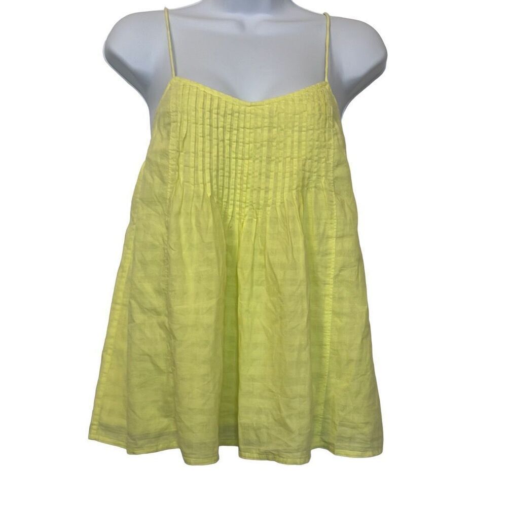 J. Crew Yellow Pintuck 100% Cotton Tank Top Cami Sz 0 Preppy Flowy Coastal Beach